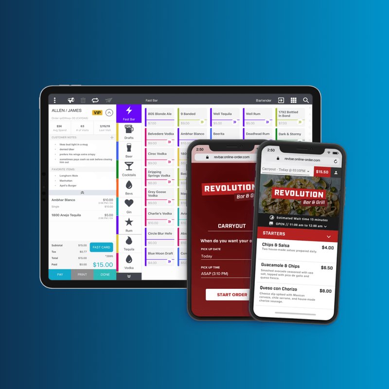 Union POS on a tablet with online ordering on phones
